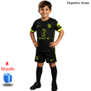 Kit Infantil Atlético de Madrid 2ª Equipación 2026/27 – Camiseta y Pantalón Negro Verde Neon
