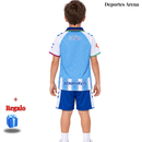 Conjunto Niño Málaga CF 1ª Equipación 2026/27 – Camiseta y Pantalón Blanca Azul